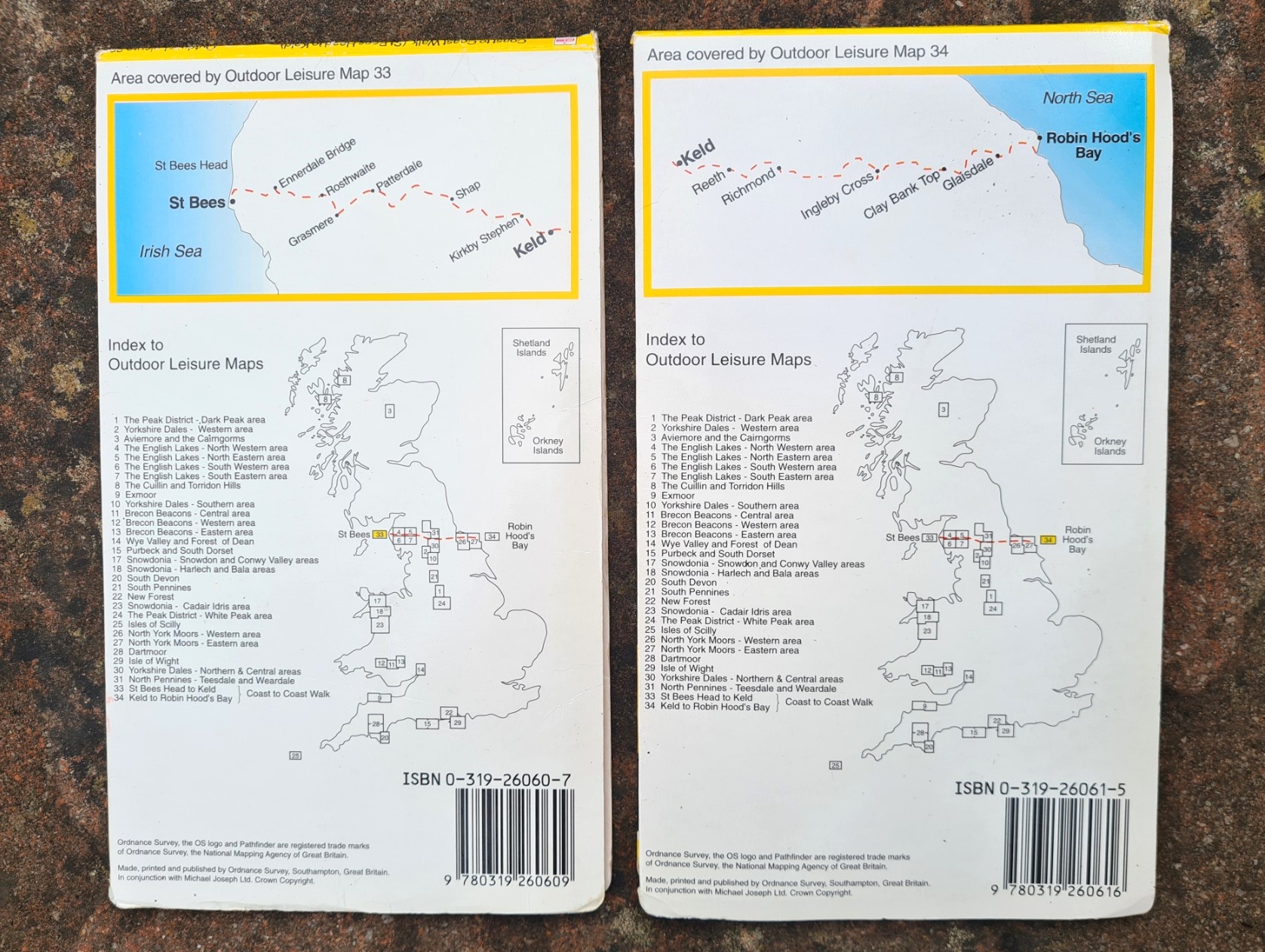 Back covers of 1995 editions of O.S. Outdoor Leisure sheets 33 and 34