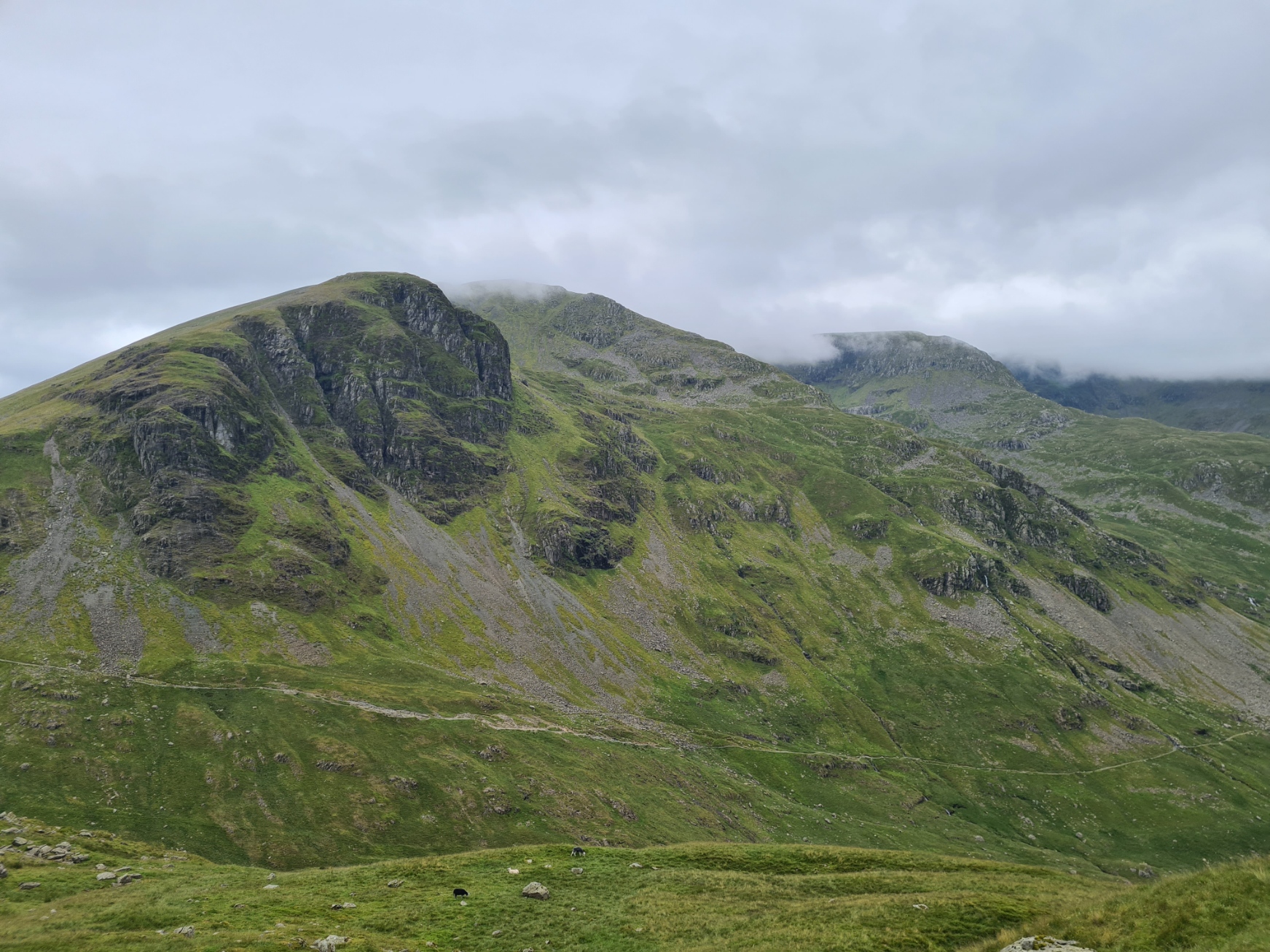 The view from St Sunday across to Helvellyn. The low route option can be seen below