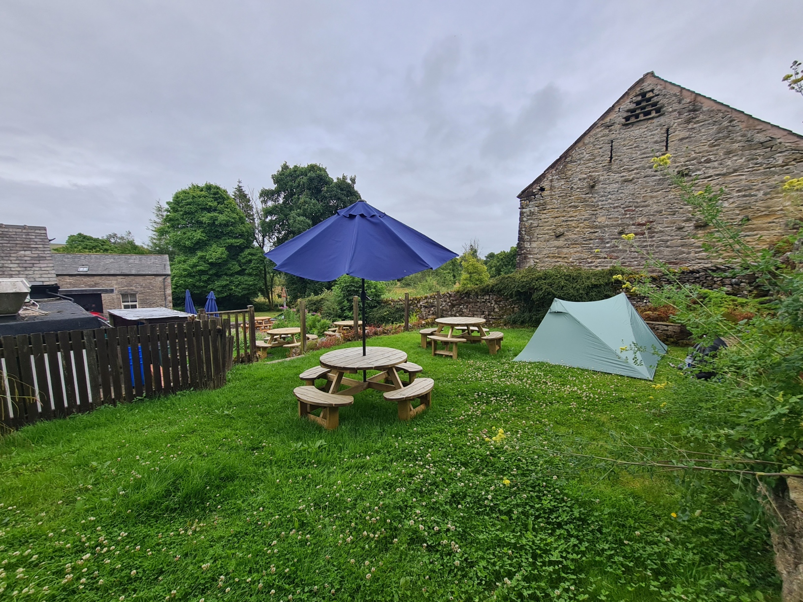Overnight pitch in the beer garden at the George Inn, Orton