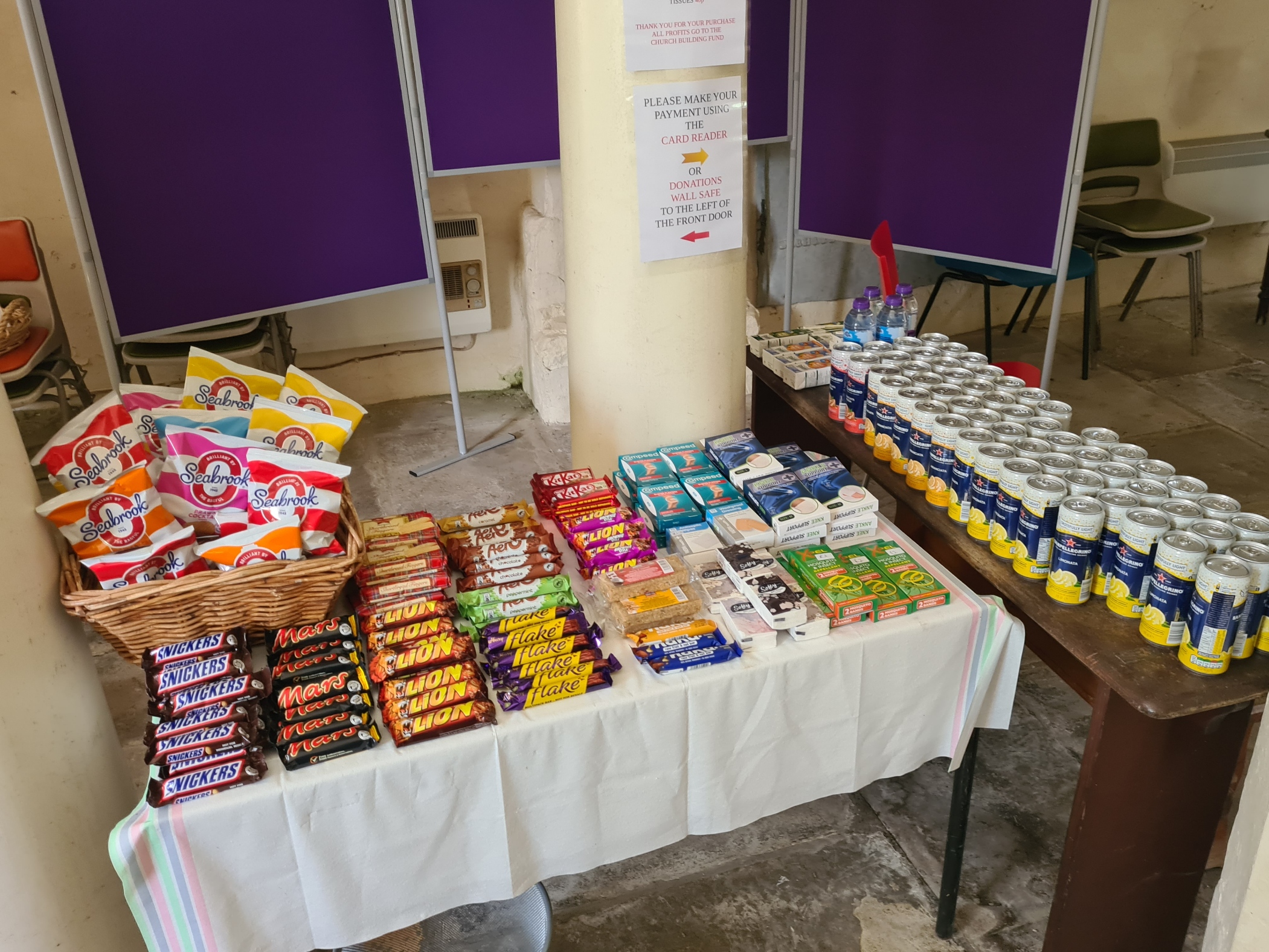 Parishioners had provided a good selection of drinks, snacks and first aid items