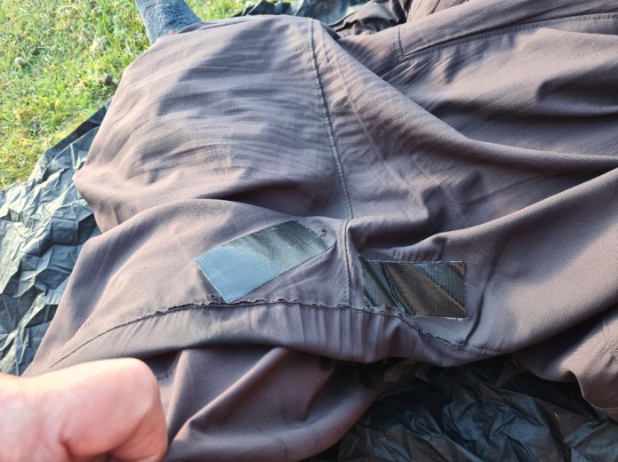 Duct tape repair to rear of hiking trousers