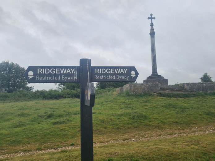 The Ridgeway passes the Lord Wantage monument. A cross on marble column erected for Colonel Robert Loyd-Lindsay VC, a founding member of the British Red Cross