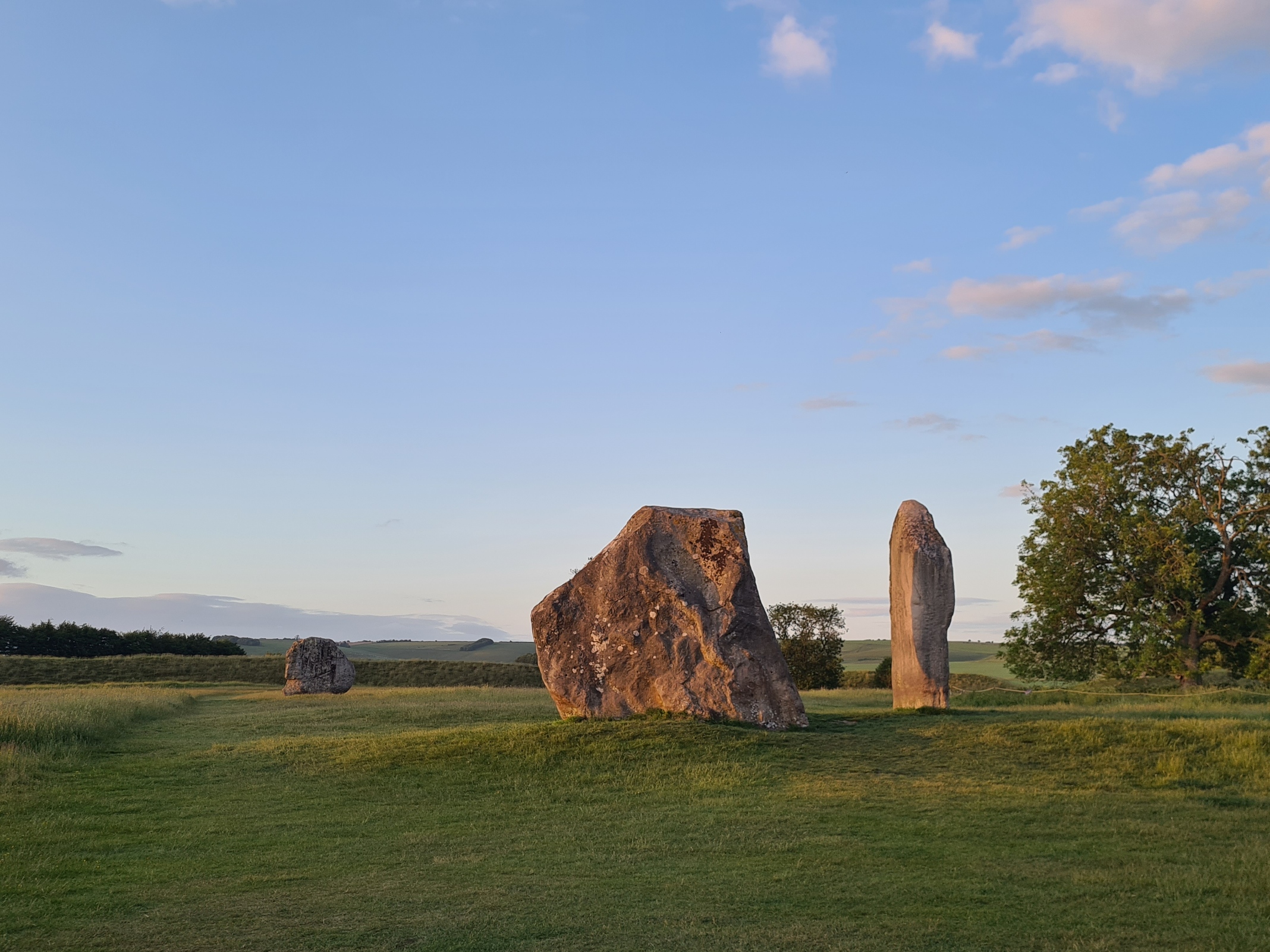 A walk round the Avebury henge as night falls is a peaceful and contemplative experience