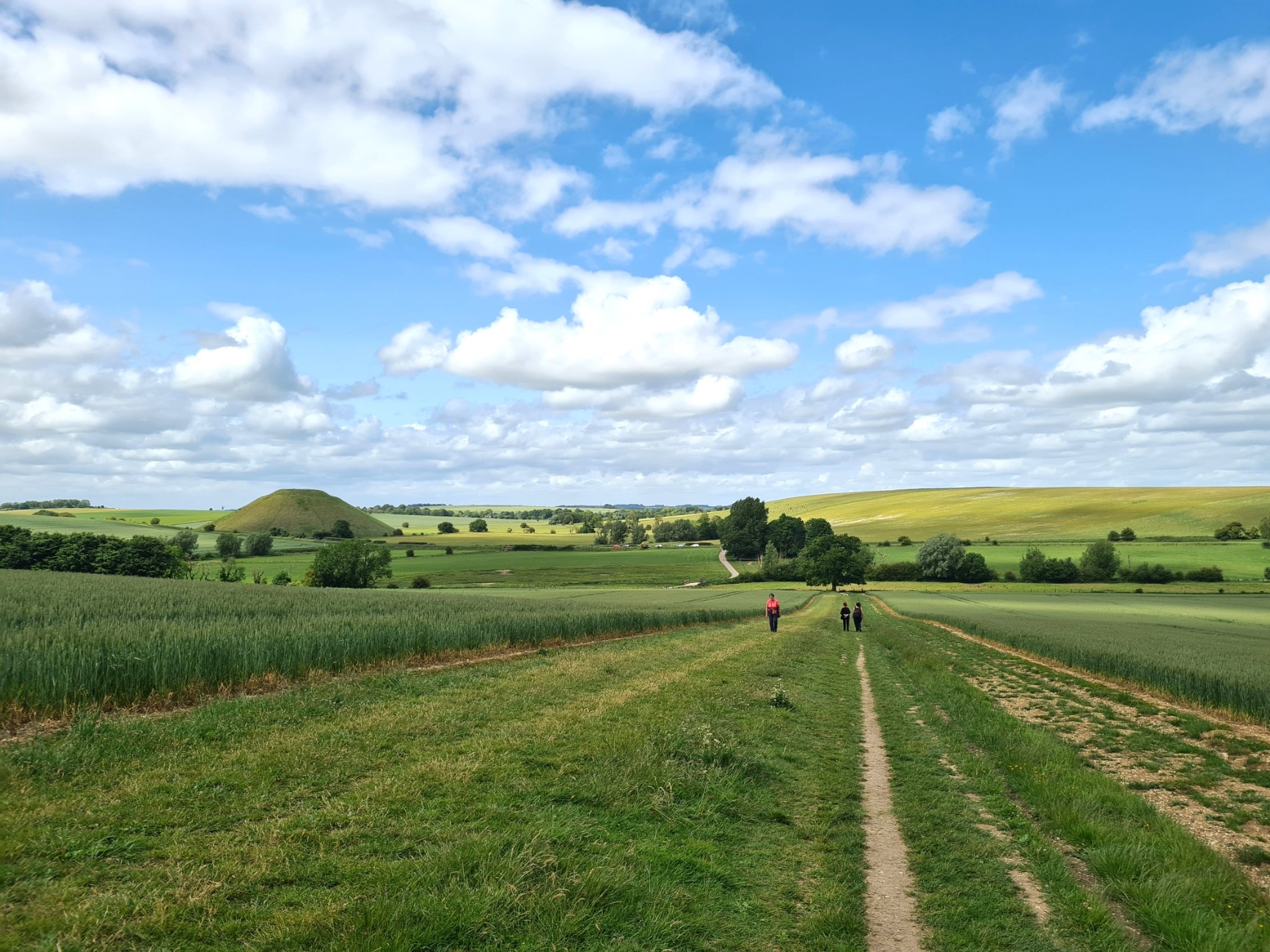The climb up to West Kennett Long Barrow, with Silbury Hill beyond