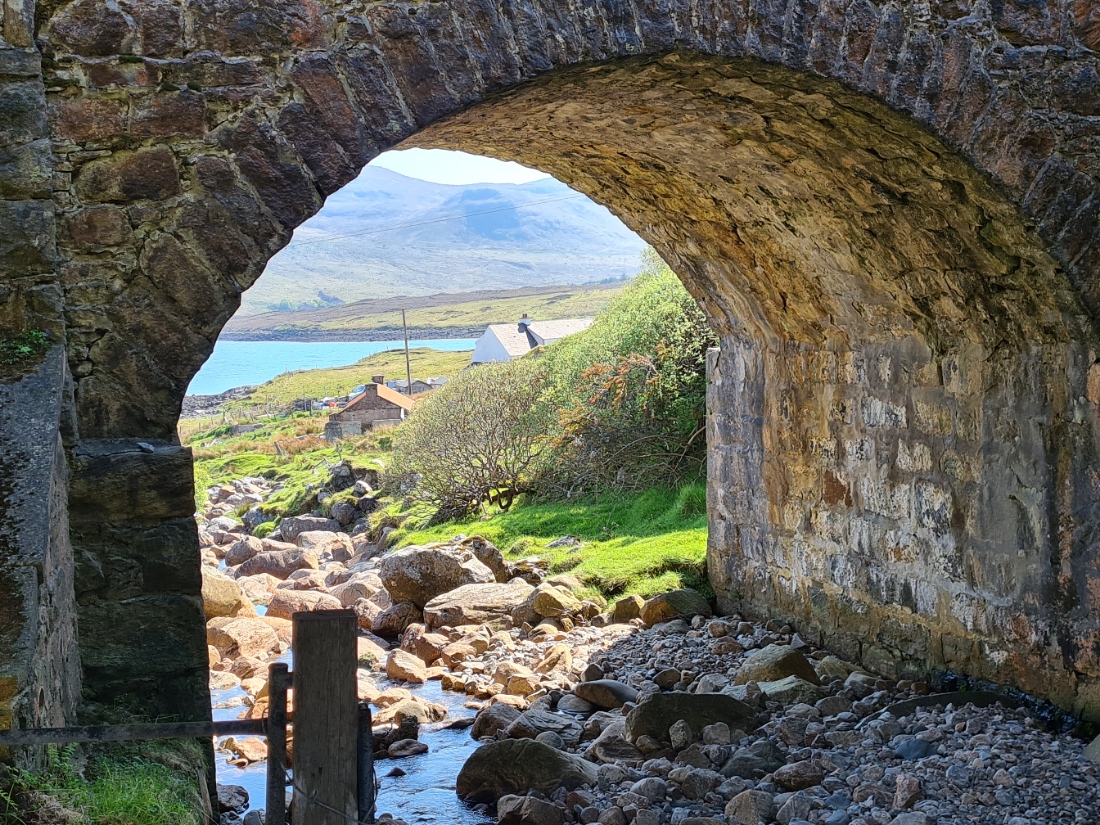 Loch Seaforth, viewed beneath the old clapper bridge over Abhainn a' Mhuil