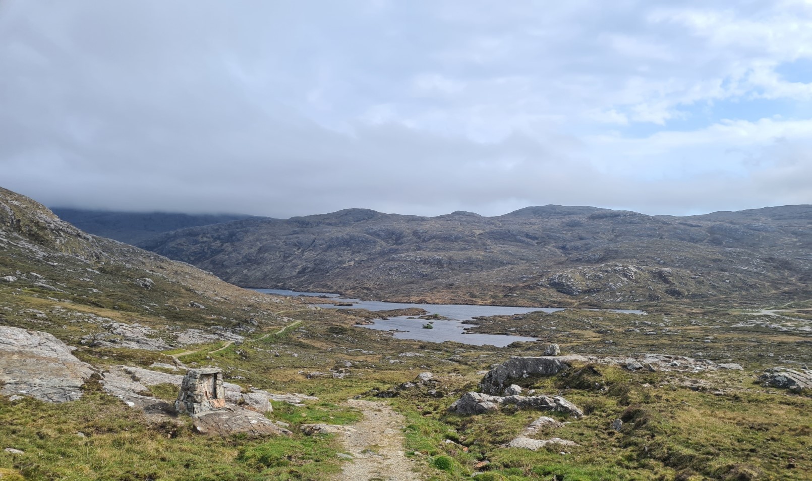 An ancient path leaves the road at Urgha Beag to head down to follow Lochannan Lacasdail up through the glen