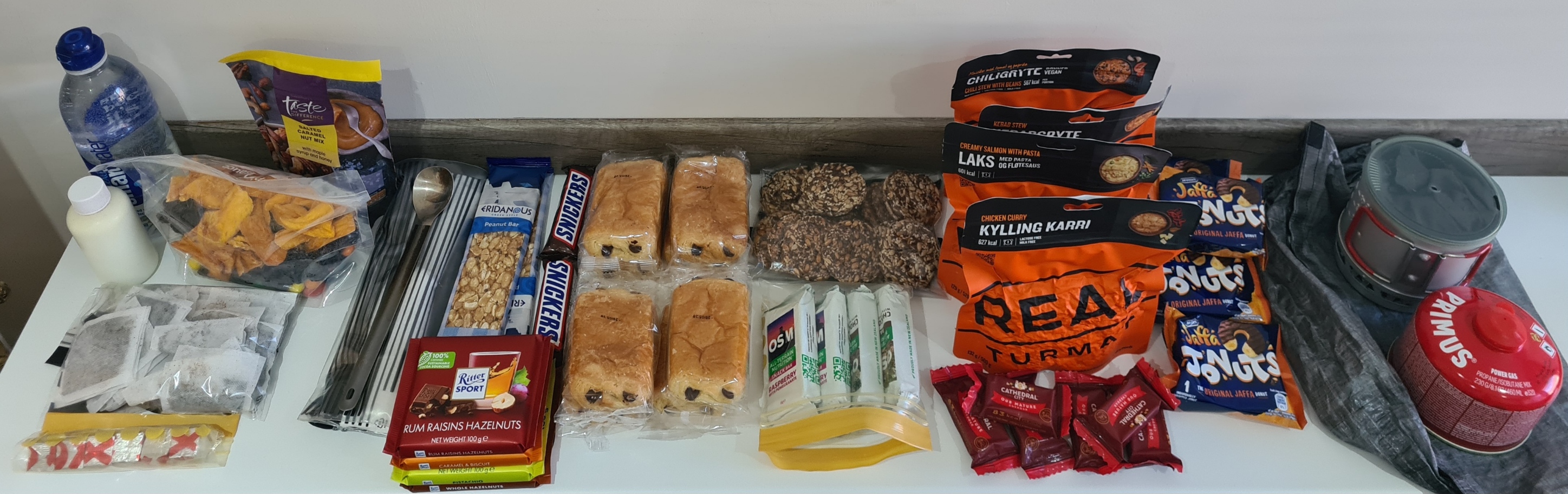 Food and cook-kit carried on the East Highland Way