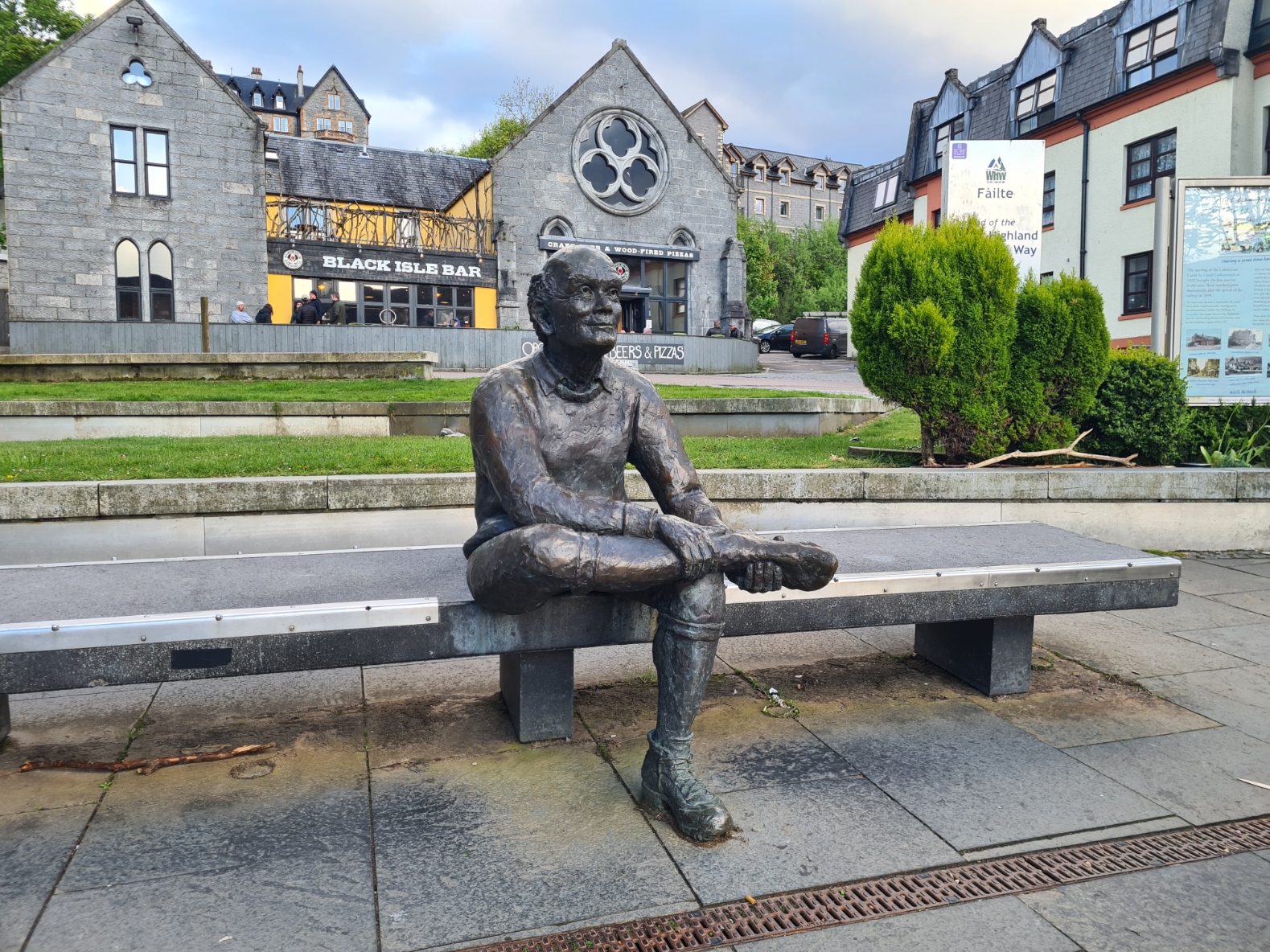 "Man with Sore Feet" by David Annand in Fort William indicates both the end of the West Highland Way and the start of the East Highland Way