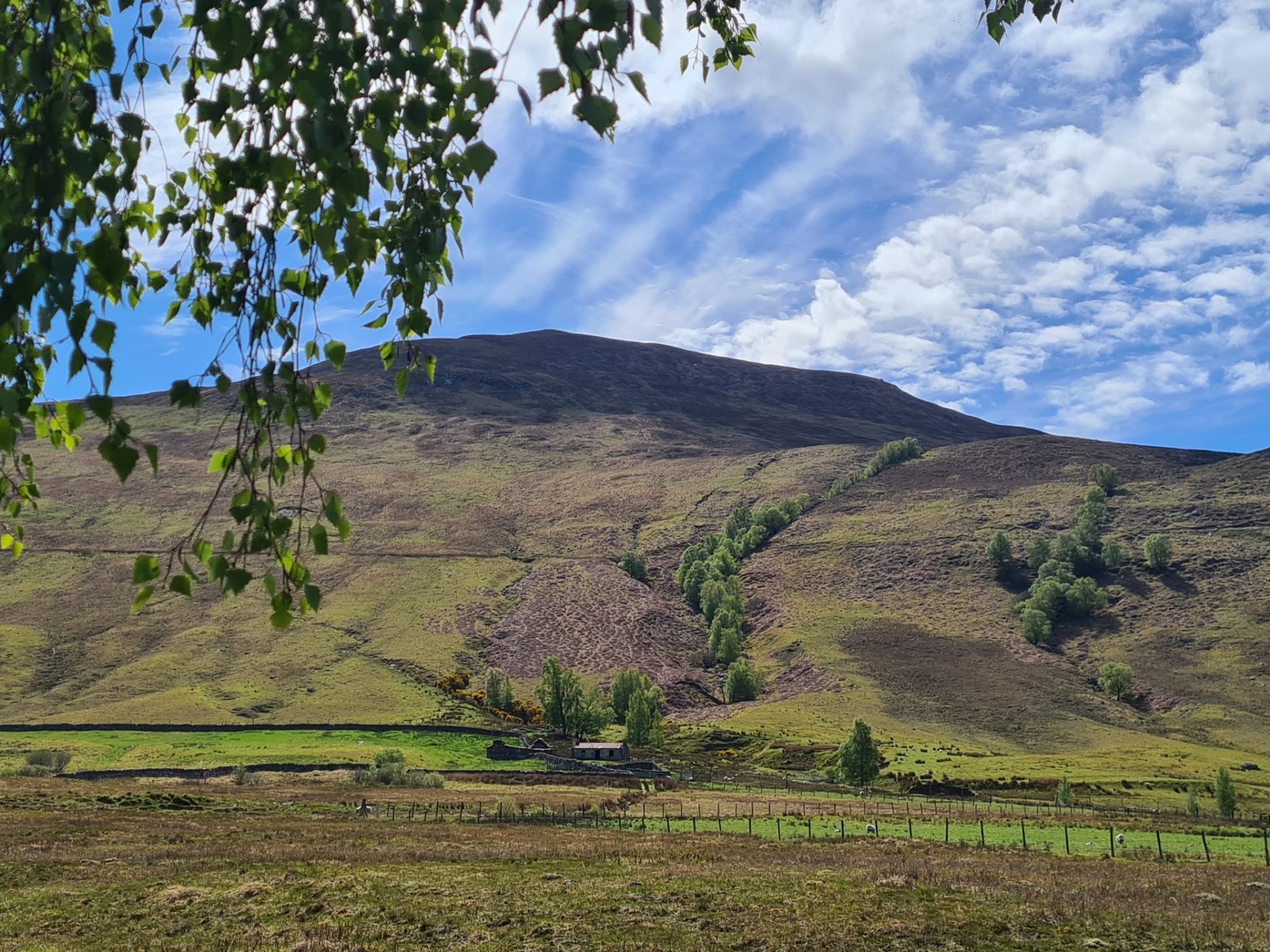 The line of a long gone narrow gauge railway is plain to see on the sides of the hills